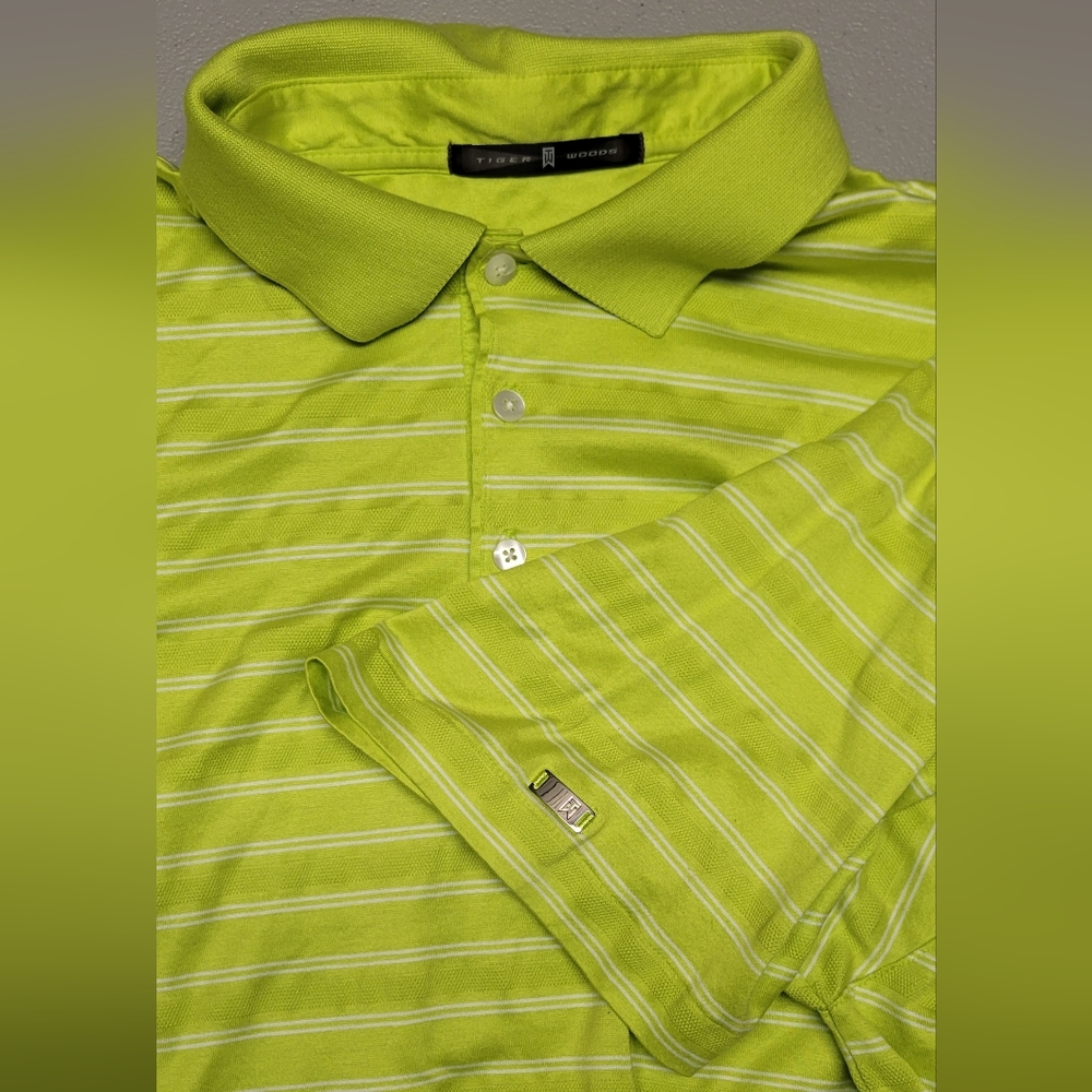 Tiger Woods‎ Short Sleeve Golf Polo Lime Green Striped XL Cotton